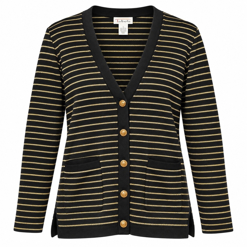 Talbots Old Money Cardigan Womens Small Preppy Dark Academia Metallic Stripe